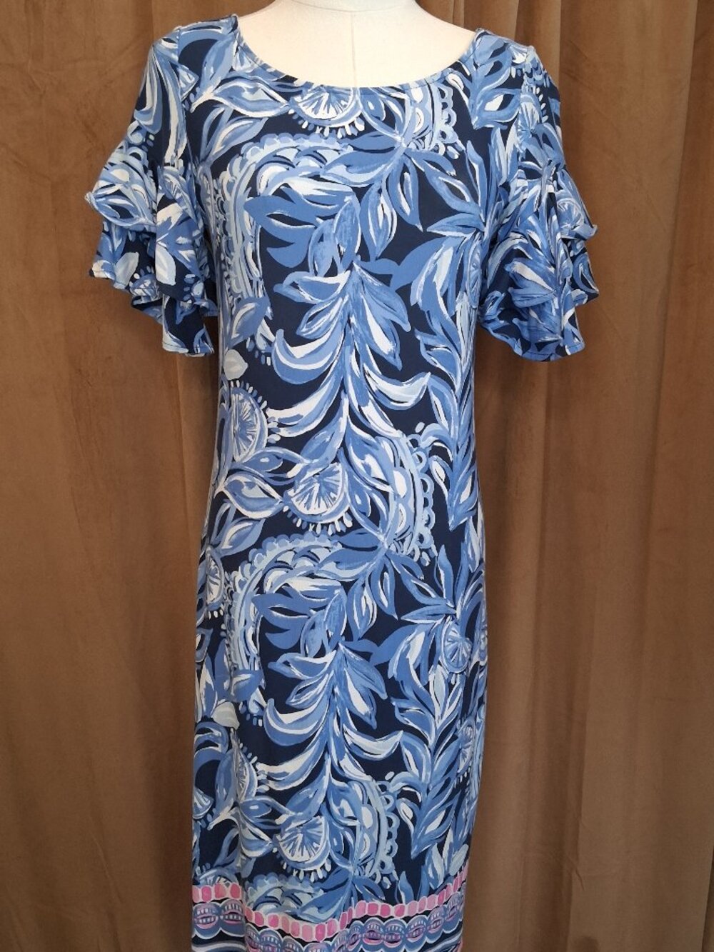 Lily Pulitzer Blue Ruffle Sleeve Shift "Dianna" Dress Size S